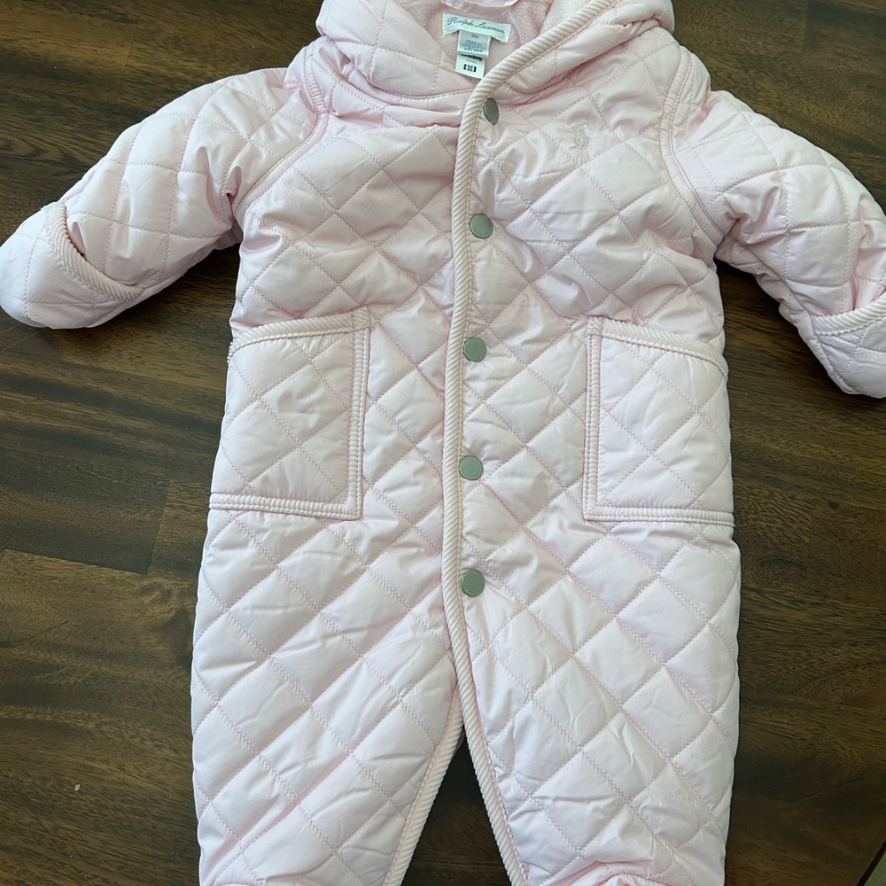3M Ralph Lauren Light Pink Quilted Baby Snowsuit